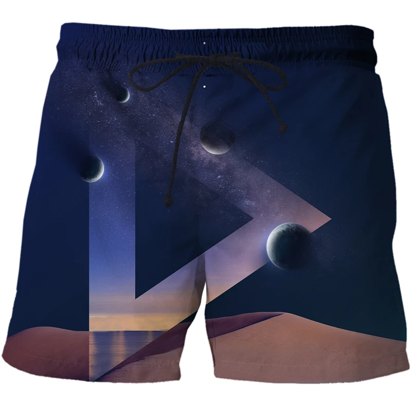 Men's Printed Starry planet pattern Quick Drying Oversize Short Male Outdoor Running Fitness Breathable Beach Pant Leisure