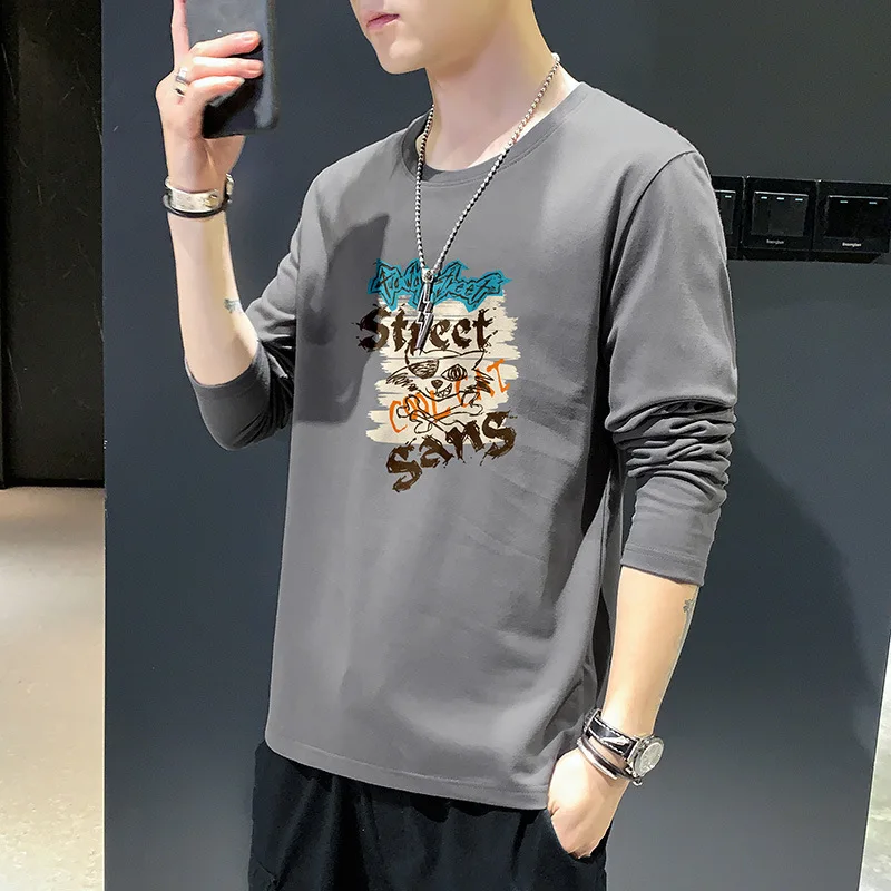 

Duan Lang long sleeve T shirt male autumn Korean version men loose casual trend students teenagers round collar bottom shirt
