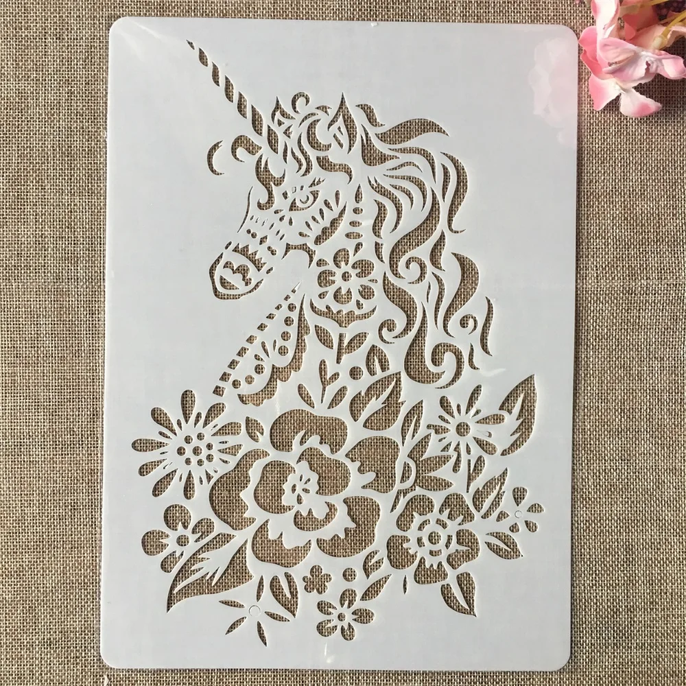 

A4 29x21cm Hand Draw Flower Unicorn DIY Layering Stencils Painting Scrapbook Coloring Embossing Album Decorative Template