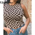 Топ женский клетчатый облегающий без рукавов в стиле Харадзюку