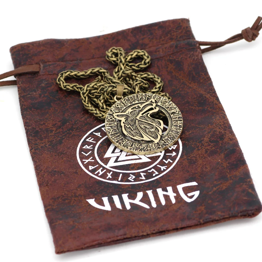 Odin wolf Freki amulet rune Valknut колье с кулоном в стиле викингов подарочной сумкой