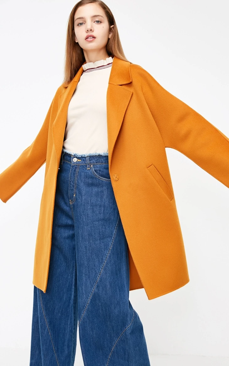 Vero Moda Женское шерстяное пальто средней длины со скрытыми пуговицами с отворотом на плече | 318427511