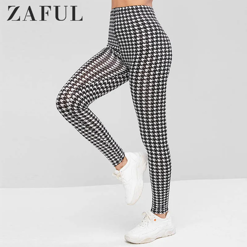 ZAFUL Хаундстут печати эластичный пояс леггинсы осень лето женские цветочные