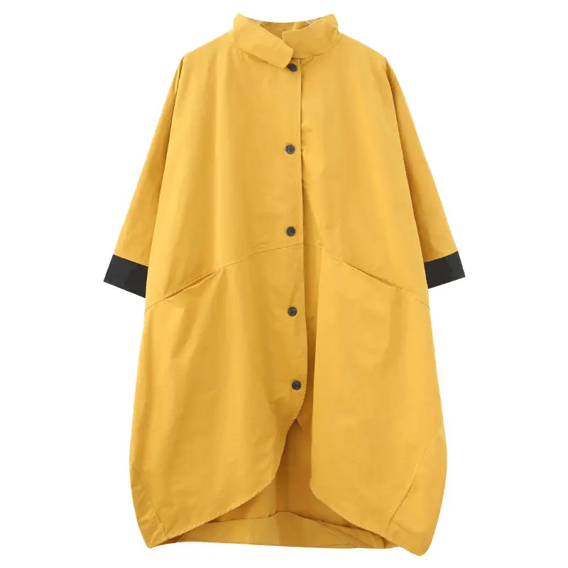 Large Size Women Shirt Windbreaker Jacket 2020 Fashion Loose Casual Stand Collar Hit Color Seven Sleeve Spring Coat Blusa R26 | Женская