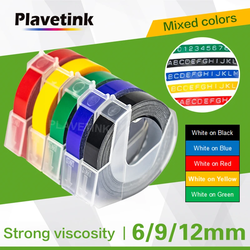 

Plavetink 1Roll 6/9/12mm 3D Embossing Label Tapes Compatible for Dymo 1610 1880 12965 Manual Label printers for Motex E101 Label