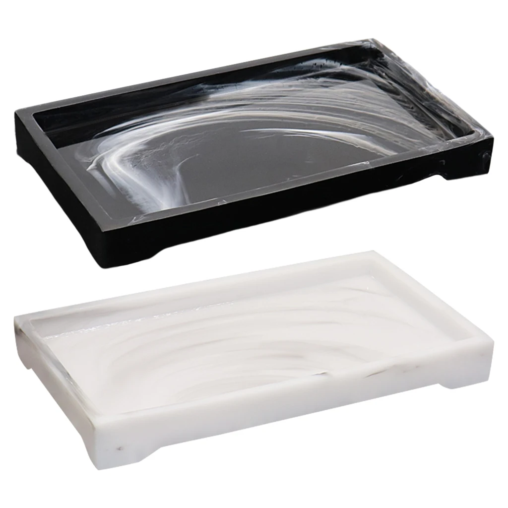 

Nordic Marble Print Resin Bathtub Tray with Leg Plate Dresser Dispenser for Candles Soap