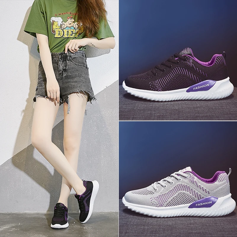 

women's vulcanize sports shoes Flying mesh surface leisure sneaker MD mesh breathable large women's light sole running shoes