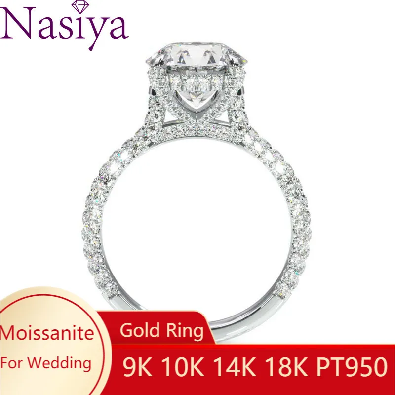 NASIYA 14K 585 Белое золото 2ct 8 мм EF цветной Муассанит под гало обручальное кольцо