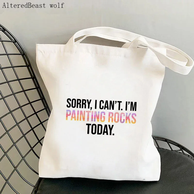 

Женская сумка-шоппер извините, я не могу, я рисую камни, сумка для шоппинга в стиле Харадзюку, холщовая сумка-шоппер, женская сумка-тоут