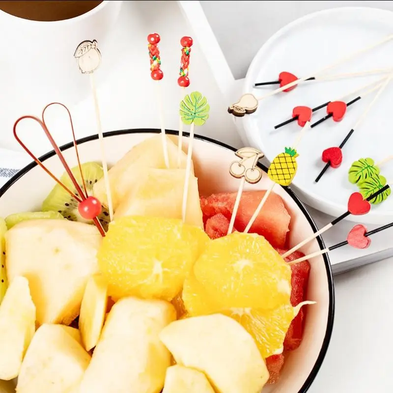 100 шт. Одноразовые Бамбуковые выбирает Еда фруктовый коктейль ручной работы