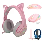 ONIKUMA K9 розовые наушники с кошачьими ушками для девочек, милые Игровые наушники со светодиодный светильник кой, гарнитура с микрофоном для ПКноутбукаPS4Xbox One, Новинка