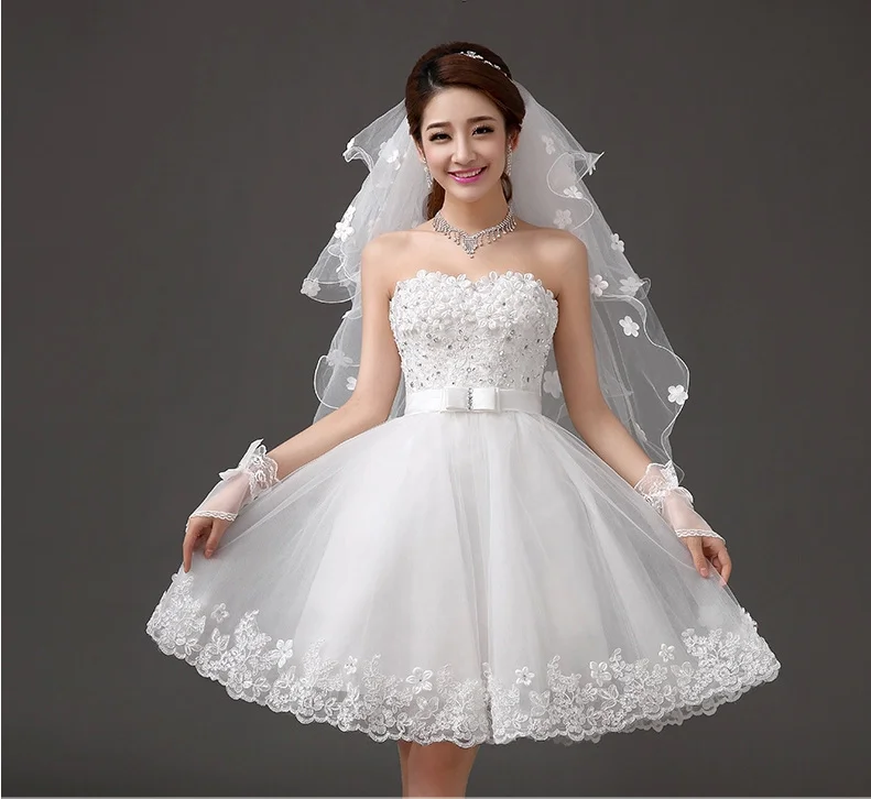 

New white short knee length lady girl fairy wedding bridal dress party evening dancing performance dress free shipping