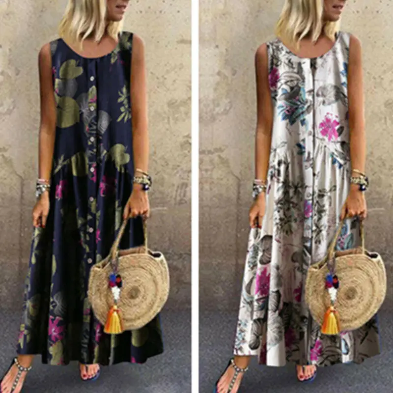 

2019 Boho Women Black Vintage Split White Plus Summer Vacation Party Long Maxi Dress Sleeveless Sundress Kaftan Dress S-2XL