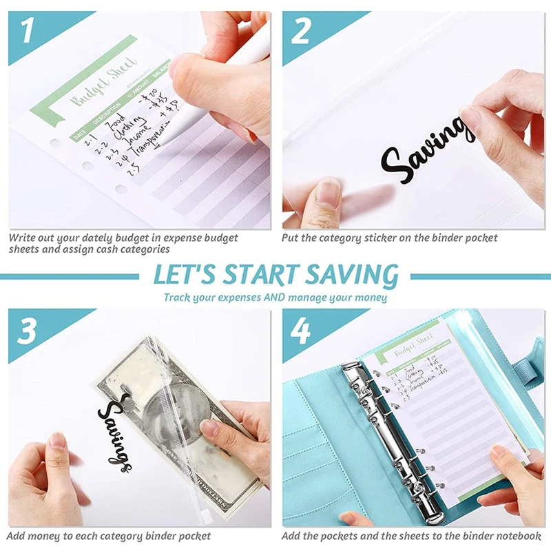 

A6 PU Leather Notebook Binder Budget Planning Notepad, 6 Ring Binder Sleeves, 8 Binder Pockets, for Bill Planning