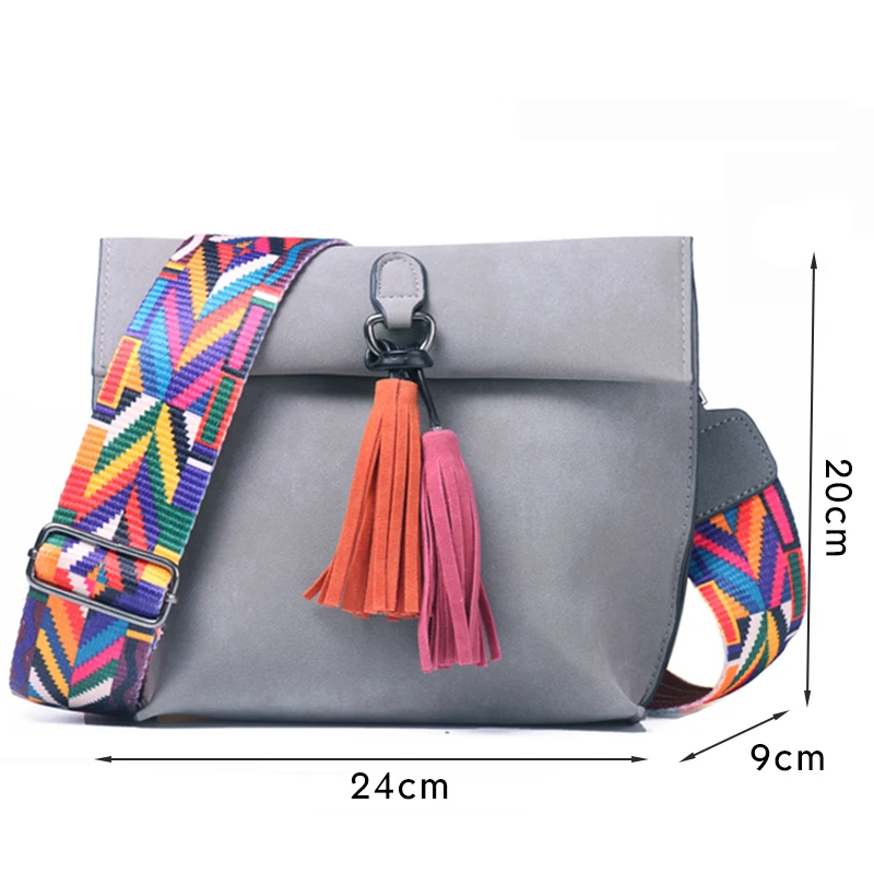 

Women Messenger Bag Crossbody Bag tassel Shoulder Bags Female Designer Handbags Women bags with colorful strap