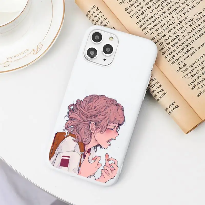 

Sad girl Japanese Anime Phone Case Candy Color for iPhone 11 12 6 6S 7 8 XS X SE 2020 XR mini pro Plus MAX coque