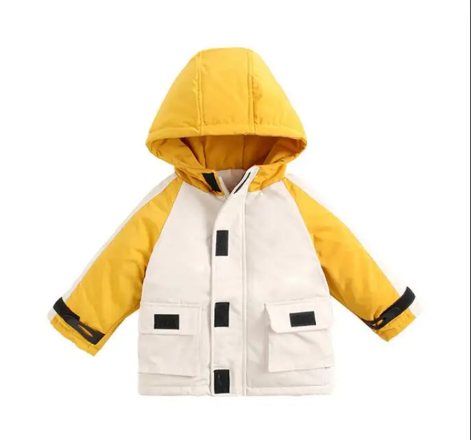 

2019 winter children cartoon color matching cotton coat Korean version of the fashionable hooded cotton clothes baby coat