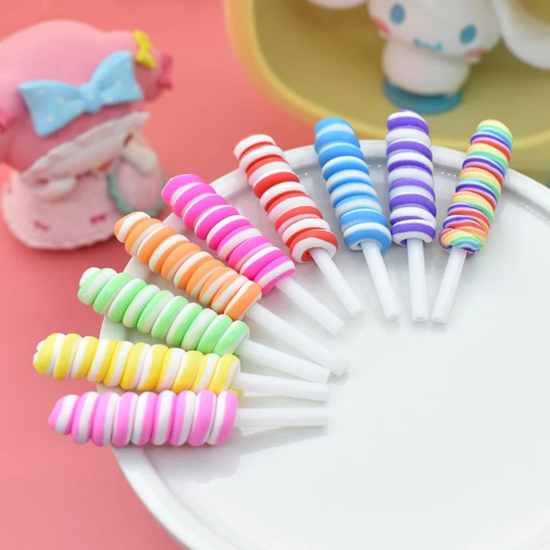 

Colorful 10 pcs Dollhouse Miniature Food Dessert Sugar Lollipops With Case Holder Candy Simulation Kitchen Toys