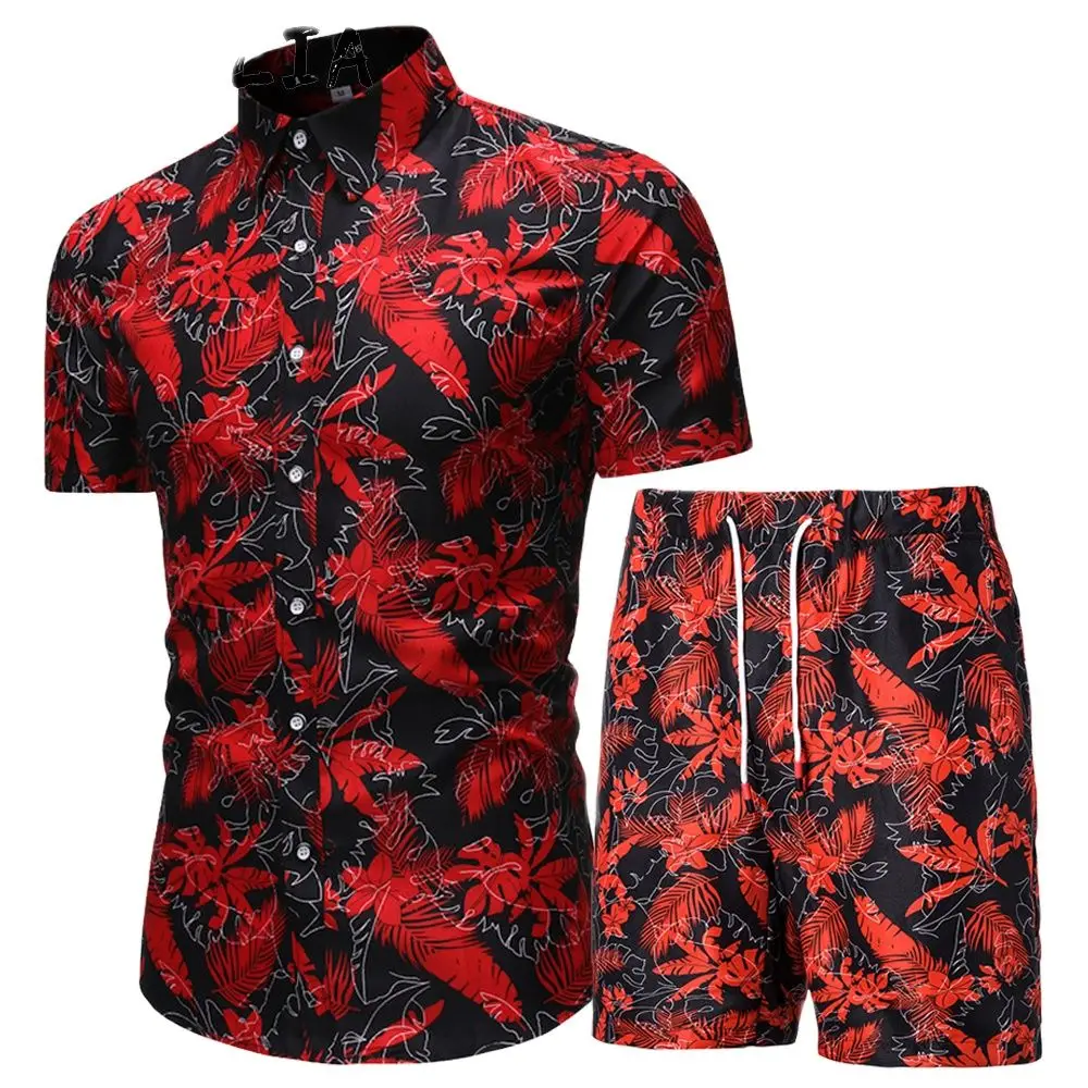 

Комплект из гавайской рубашки и шорт для мужчин, пляжная одежда с цветочным принтом, праздничный наряд для отдыха, комплект из двух предмето...