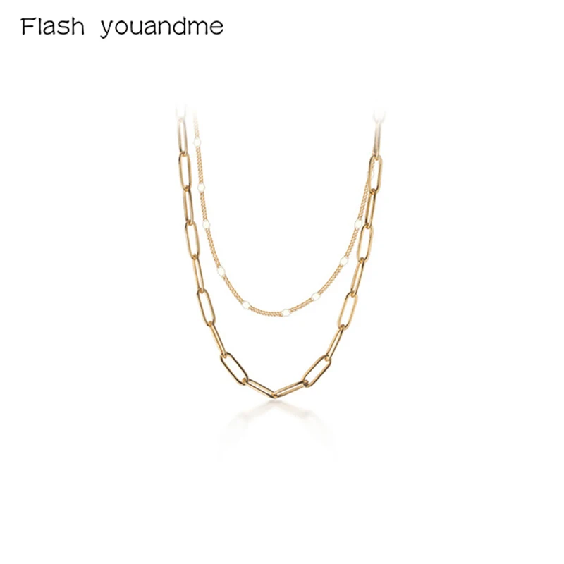 

Classic Genuine 925 Sterling Silver Double Layer Cuban Chain Sequins Necklace for Women Adjustable Necklaces Fine Party Jewelry