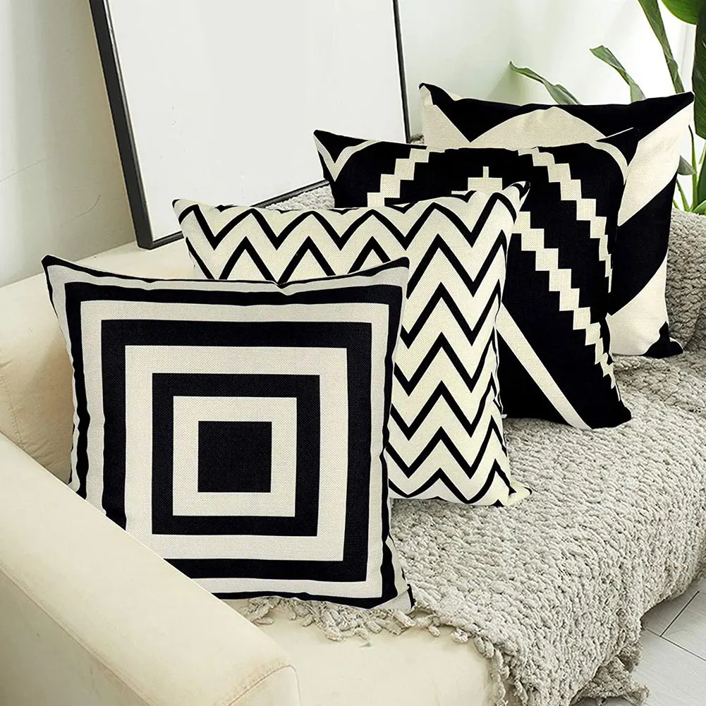 Чехол для диванной подушки с геометрическим рисунком, декоративный льняной наволочка 45*45, домашний декор