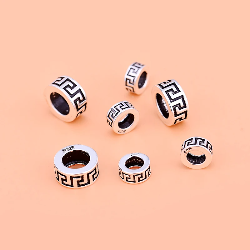

5PCS 925Sterling Thai silver beads, back pattern loose flat beads accessories, handmade jewelry materials jewelry accessories