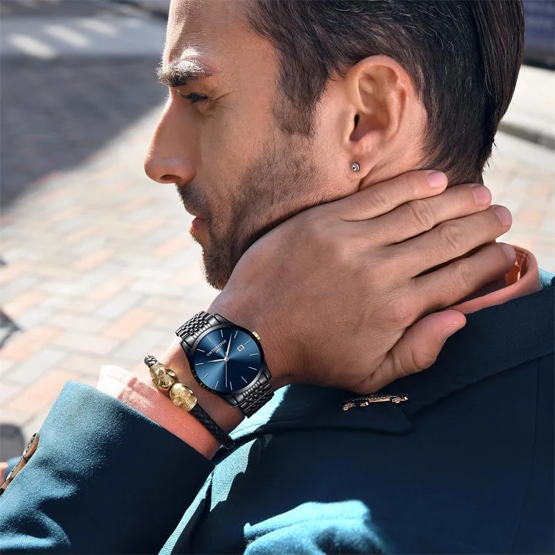 

RZY Quartz Men'S Wrist Watch Male Fashion Black Color Band Calendar Waterproof Watch Man'S Watch Stainless Steel Solid Band