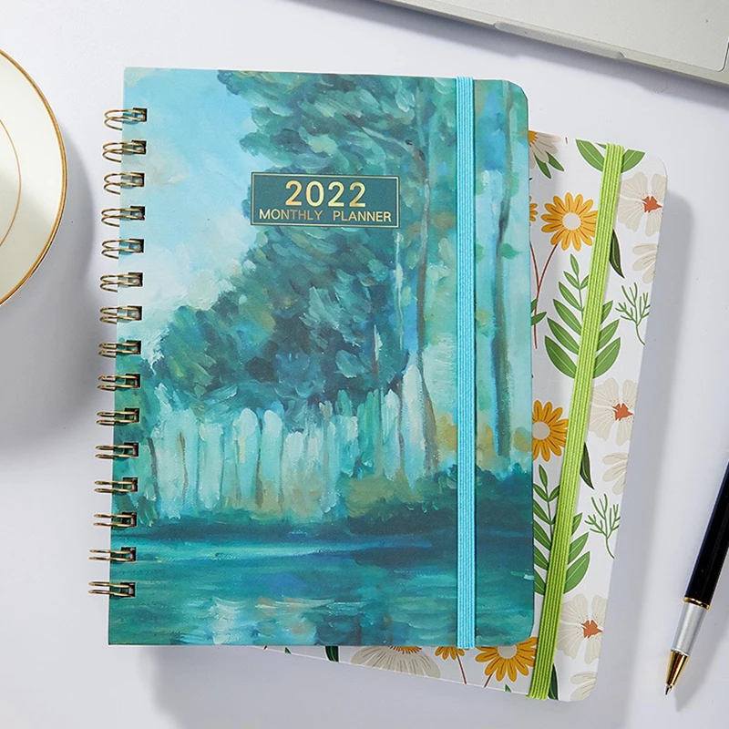 

2022 Cover English A5 Planner Coil Notebook Daily Weekly Monthly Agenda Goals Habit Schedules Diary School Journal Stationery