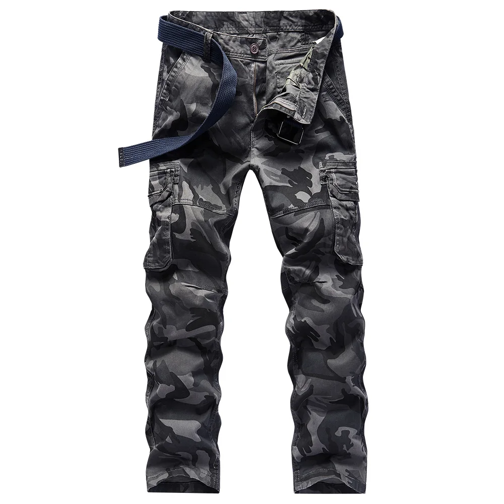 Nice Men Camo Cargo Pants Men Military Tactical Pants Man Multi-pocket Washed Overalls Cotton Trousers With Belts Male M-4XL