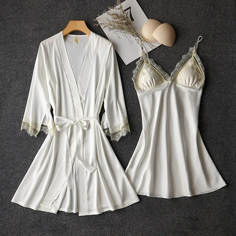 

Sexy Women Rayon 2PCS Robe Sets Bride Dressing Bathrobe Gown Summer Strap Top Nightgown Bath Casual Home Dress M-XXL Sleepwear