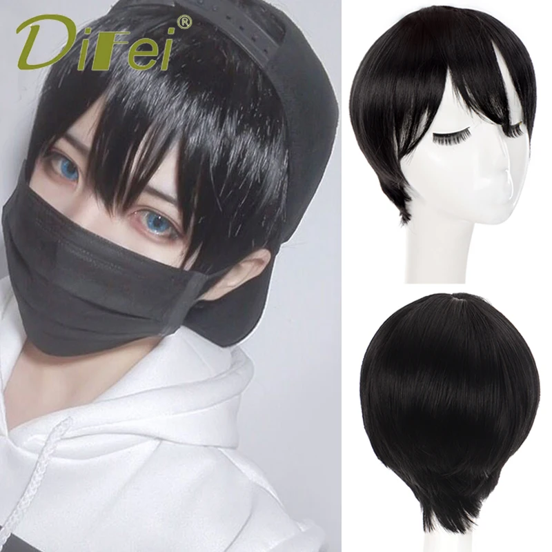 DIFEI Synthetic 25-30CM Short Hair Straight Hair Boys Cosplay Wig Handsome Natural Male Wig Headgear
