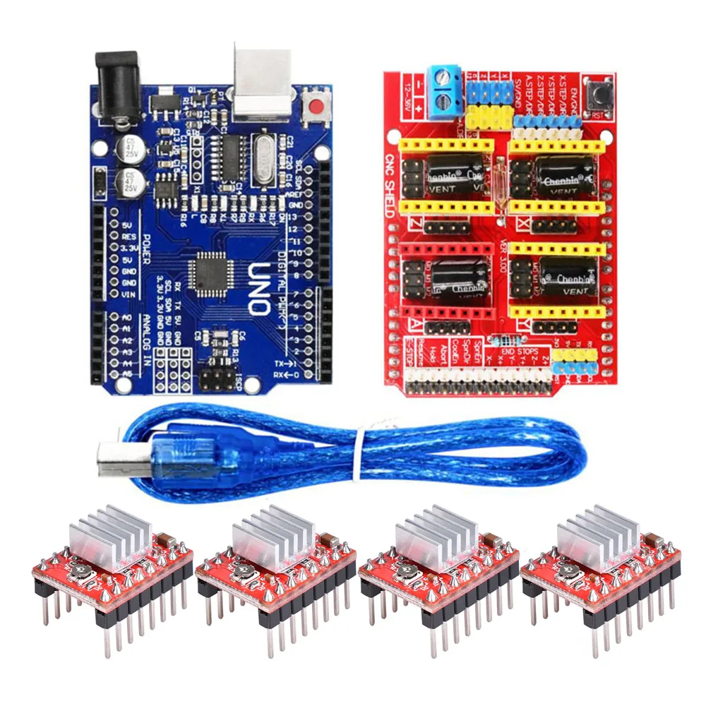 Щит с ЧПУ Плата расширения V3.0+ UNO R3 плата с usb для Arduino+ 4 шт. Драйвер шагового двигателя A4988 наборы для Arduino