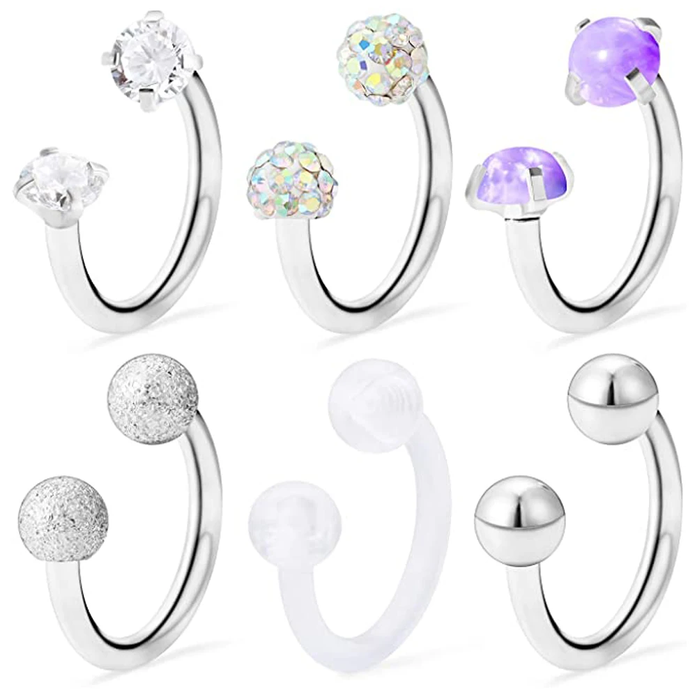 6 Стиль Нержавеющая сталь Опал Кристалл CZ с шариковым носиком для пирсинга