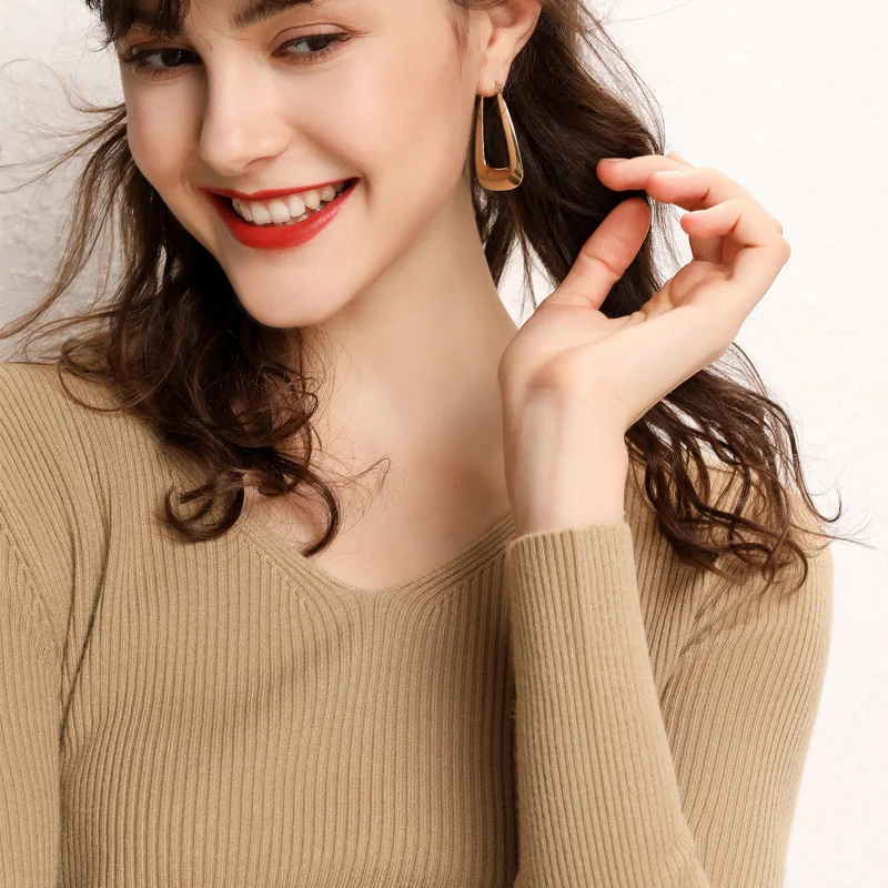 2019 New V-neck Slim High Elastic Pullover Women's Knit Sweater Solid Color Fashion Autumn Winter Thin Section Soft Sexy | Женская