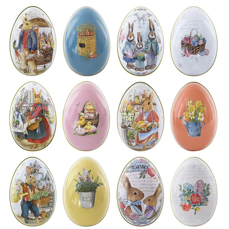 

1pcs Cute Rabbit Printing Easter Egg Iron Box Easter Party Cookie Candy Box Children Gift Packaging Home Decoration Supplies