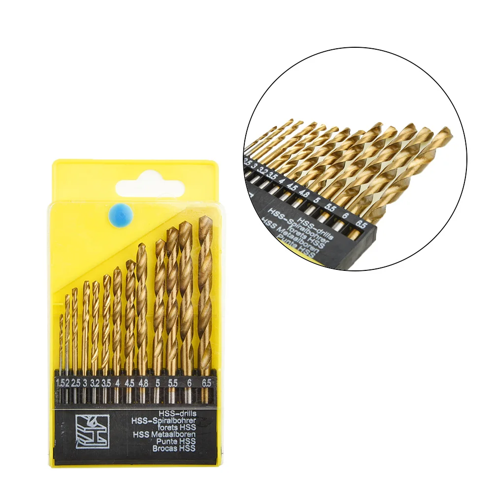 

Round Shank Drill Bits HSS Coated Titanium Quick Change Repair 1.5-6.5mm 13pcs Set
