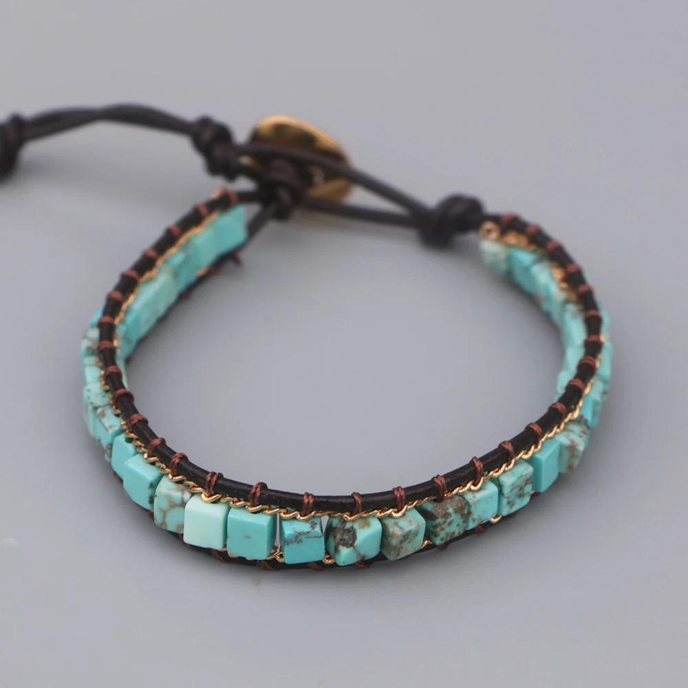 EDOTHALIA трендовый натуральный камень квадратный кожаный браслет с бусинами для