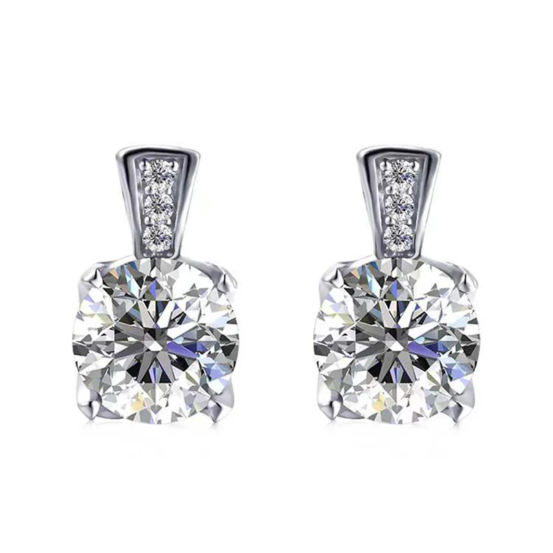 Trendy 1.2ct D Color VVS1 Round Moissanite Stud Earrings Women Gift 925 Sterling Silver Plated White Gold Pass Diamond Tester