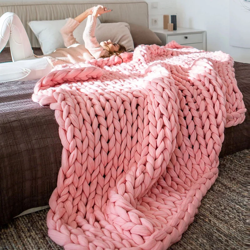 Одеяло массивное трикотажное из хлопковой пряжи одеяло для взрослых на кровати