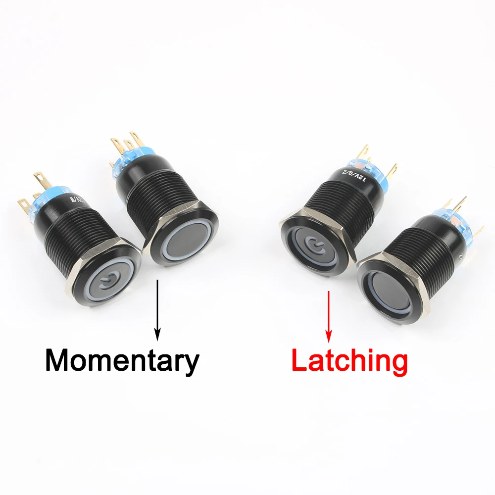 19 мм черный водонепроницаемый кнопочный выключатель из оксида алюминия с