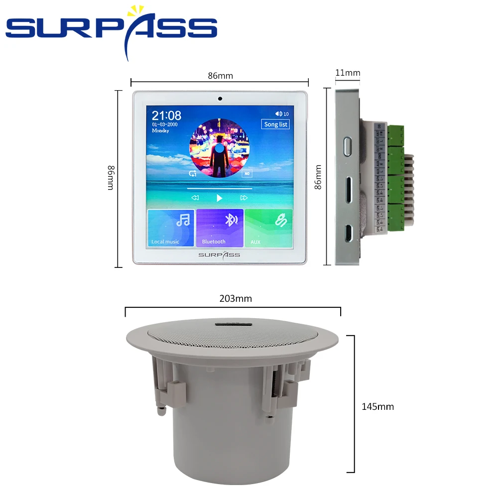 Сенсорный экран настенный усилитель Bluetooth FM 4*20 Вт HiFi стерео звук сабвуфер аудио PA
