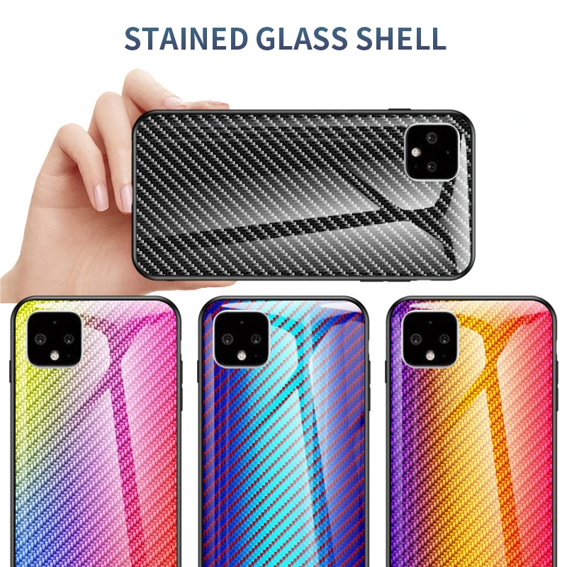 Luxury Carbon Fiber Tempered Glass Case For Google Pixel 4 XL New Aurora gradient Protective Shell for Cover |