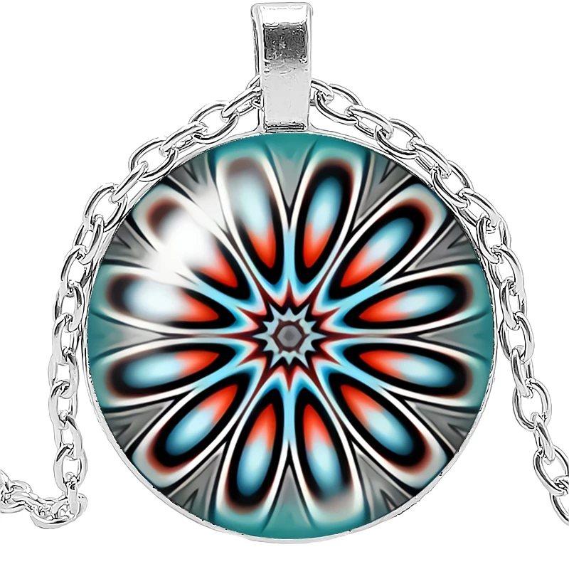 

HOT! 2020 New Creative Kaleidoscope Geometric Mandala Glass Cabochon Pendant Fashion Charm Girl Jewelry Necklace Accessories