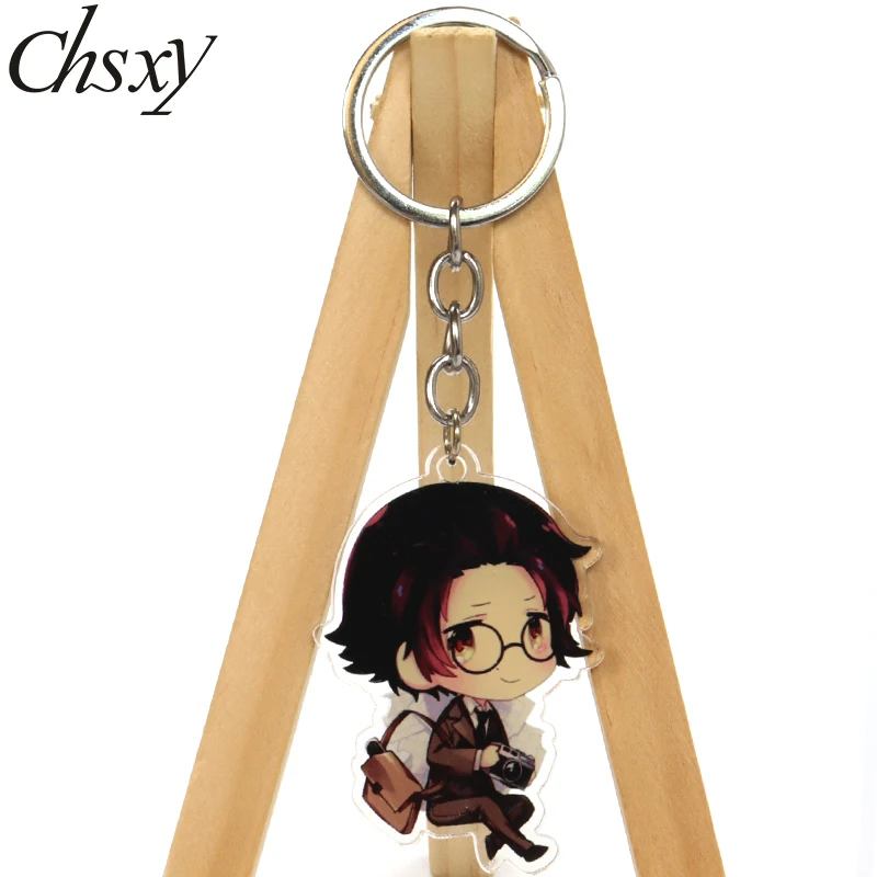 

Anime Bungou Stray Dogs Figure Key Chain Osamu Dazai Yukichi Naomi Acrylic Key Ring Magic Bag Car Hanging Pendant for Fans Gifts