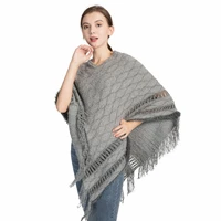 fashion knitted sweater argyle women capes ponchos pullover tassel cloak elegant shawl autumn winter women lady scarf