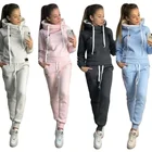 2021 женский осенне-зимний флисовый Модный пуловер с капюшоном брюки для бега с эластичной талией кожаный значок Повседневный Спортивный костюм