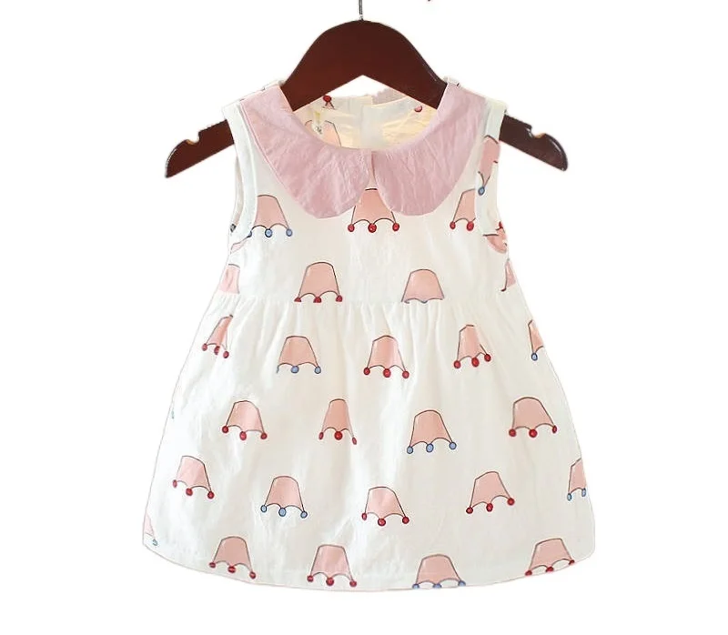 

HS 2021 New Summer Cotton Baby Girls Cartoon Short Sleeves Dress Children's Clothing Kids Princess Dresses Casual Clothes 0-2