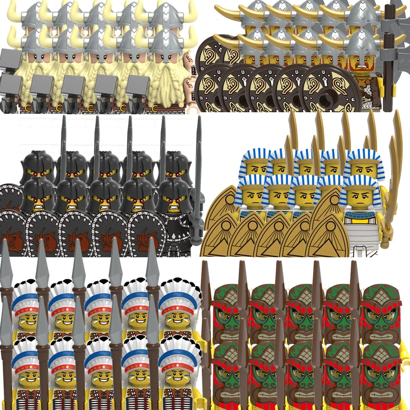 

Medieval Military Building Blocks Middle Age Warfare Sodiers Figures Armor Helmet Weapons Egyptian Viking Warrior Bricks Toys
