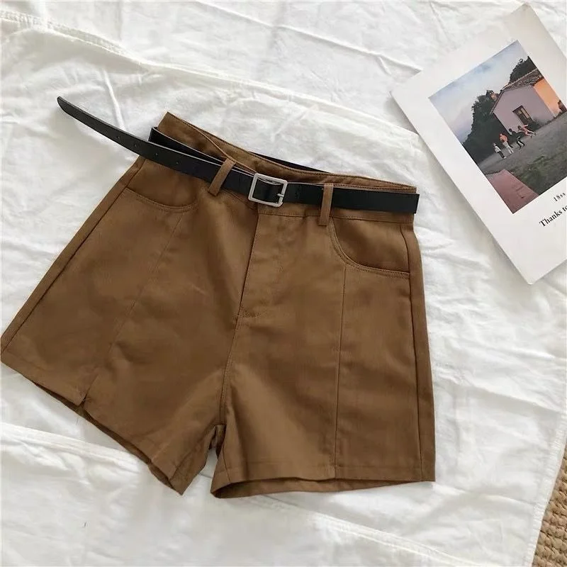 

2021 Spring Summer Female High Waisted Wide Leg Shorts Women Korean Style Loose Fashion Wild Split Short Pants Send Belt Y863