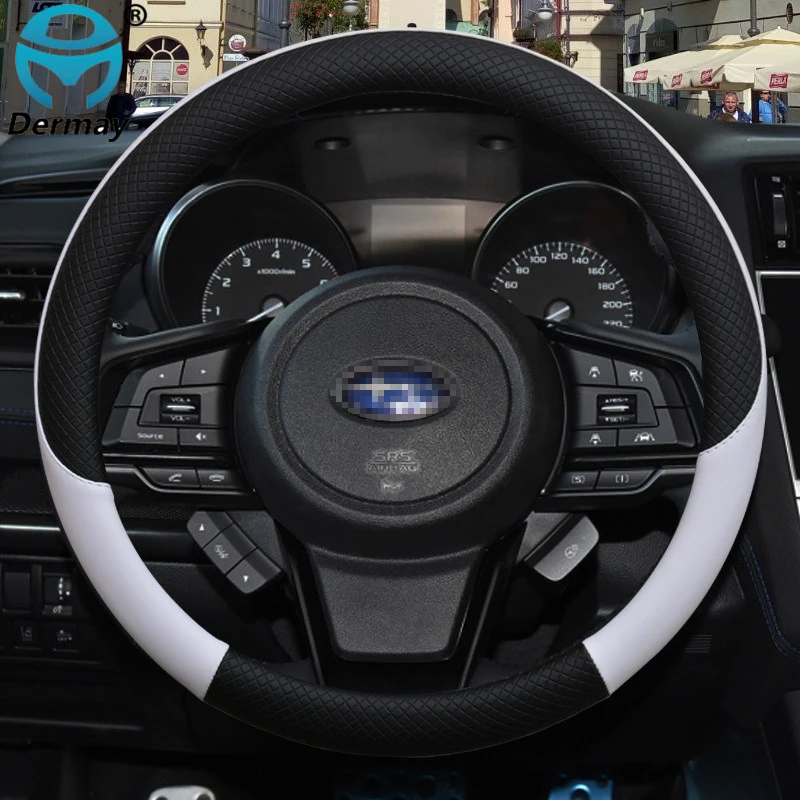 

100% брендовый кожаный чехол на руль автомобиля DERMAY, противоскользящий для Subaru Forester Legacy XV BRZ WRX, высококачественные автоаксессуары